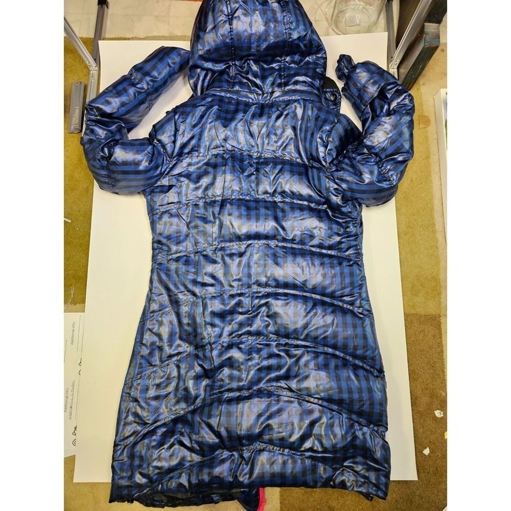 ANNZ0 Blue Black Plaid Puffer Coat Hooded Winter Warm Zip Up Women - Picture 3 of 10